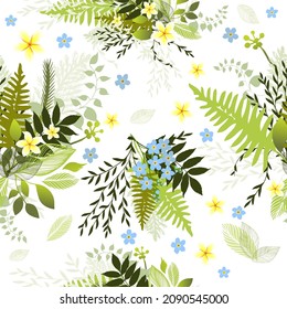 Schöner, nahtloser Hintergrund mit verschiedenen Blumen. Vektorgrafik