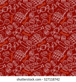 beautiful seamless background of different sketch chocolate candies. hand-drawn illustration