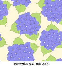 Beautiful seamless background with  flower hydrangea . Hand-drawn contour lines and strokes. Perfect for background greeting cards and invitations to the day of wedding, birthday and Valentine's Day