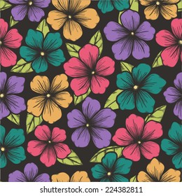 Beautiful seamless background with flowers and leaves. Hand-drawn contour lines and strokes. Perfect for background greeting cards and invitations of the wedding, birthday