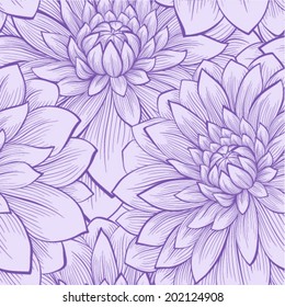 Beautiful seamless background with lilac flowers. Hand-drawn contour lines and strokes.