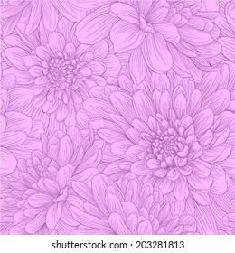 Beautiful seamless background with lilac flowers. Hand-drawn contour lines and strokes.