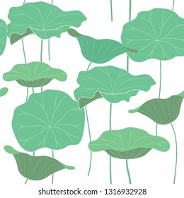 Beautiful seamless background of lotus flower and leaves. illustration - Vector