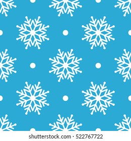 Beautiful seamless background for Merry Christmas or New year. White snow-flakes on a blue background.