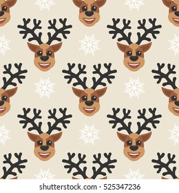 Beautiful seamless background for Merry Christmas or New year.Deers on a white background. Vector.