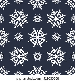 Beautiful seamless background for Merry Christmas or New year. White snow-flakes on a blue background. Vector.