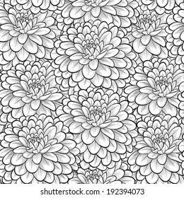 Beautiful seamless background with monochrome black and white flowers. Hand-drawn contour lines and strokes. . Perfect for greeting cards and invitations of the wedding, birthday, mother's Day