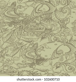 Beautiful seamless  background of nature elements. Tribal lizard and stones.