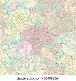 beautiful seamless background. peonies with green leaves and buds. Perfect for greeting cards and invitations of the wedding, birthday, Valentine's Day, mother's day and other seasonal holidays