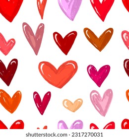 Beautiful seamless background with pink hearts. Valentine's Day. Seamless love heart design  background. Endless pattern on Valentine's day. The seamless texture with colored hearts.