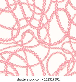Beautiful seamless background of pink pearl necklaces. vector illustration 