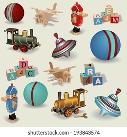 Beautiful seamless background of realistic vintage toys , vector.