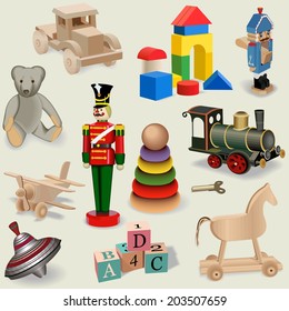 Beautiful seamless background of realistic vintage toys , vector.