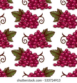 Beautiful seamless background of ripe red grapes. hand-drawn illustration