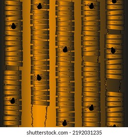 Beautiful seamless background with rope ladder and wooden steps and black spider. A pattern of old, crooked wooden plank steps on a rope. Halloween vector illustration concept.
