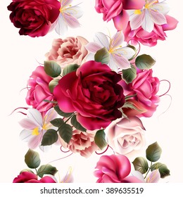 Beautiful Seamless Background Roses Hyacinth Flowers Stock Vector ...