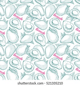 beautiful seamless background of sketch avocado. hand-drawn illustration