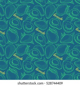 beautiful seamless background of sketch avocado. hand-drawn illustration