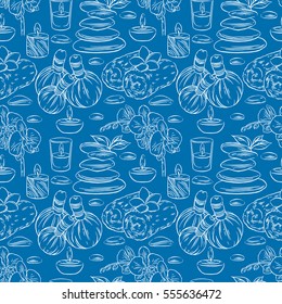 Beautiful seamless background of sketch spa accessories. hand-drawn illustration