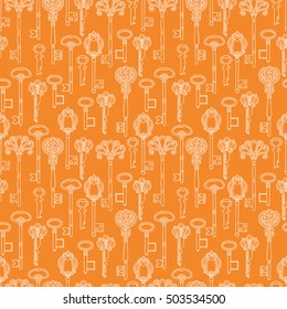 Beautiful seamless background of sketch vintage keys. hand-drawn illustration