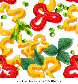 Beautiful seamless background from slices of pepper and greens