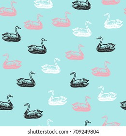 Beautiful seamless background with swans with modern colors. Wallpaper with birds vector