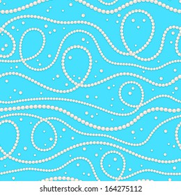 Beautiful seamless background with threads of pearl on a blue background. vector illustration 