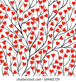 Beautiful seamless background with tree branches and leaf heart. design for holiday greeting card and invitation of the wedding, Valentine's day, birthday and mother's day. Retro style.