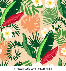 Beautiful seamless background. Tropical plants