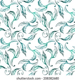 beautiful seamless background - vector pattern, elegant leaves and curls