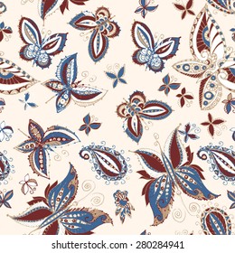 Beautiful seamless batik pattern of butterflies