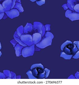 Beautiful seamless blue background with roses.