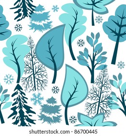 Beautiful seamless blue pattern with winter forest