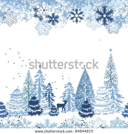 Beautiful seamless blue pattern with winter forest