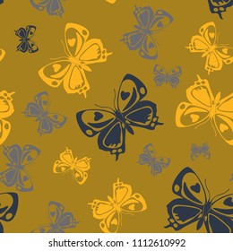 Beautiful seamless butterfly iterative template isolated on contrast back layer. Nature butterfly repeat theme vector. Wildlife insect fauna artwork for clothing fabric.