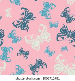 Beautiful seamless butterfly iterative texture isolated on contrast back layer. Spring butterfly repeat theme vector. Wildlife insect fauna clipart for textile.