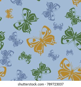 Beautiful seamless butterfly iterative texture isolated on contrast back layer. Spring butterfly repeat theme vector. Wildlife insect fauna backdrop for interior.