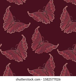 beautiful seamless butterfly pattern with maroon back ground. vector butterfly abstract design. 