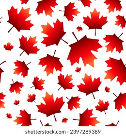 Beautiful seamless Canadian pattern. Maple leaf of different sizes. Design elements for Canada Day postcards. Abstract vector background.