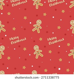 Beautiful seamless Christmas pattern design with gingerbread men and stars