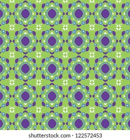 Beautiful Seamless color flower pattern on green background, vector illustration./ Violet flowers