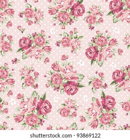 Beautiful Seamless color rose pattern on pink background, vector illustration