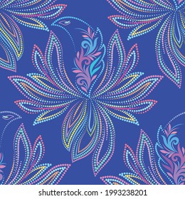 Beautiful seamless colorful dotted pattern with magic birds. Traditional ethnic ornament. Vector print. Use for wallpaper, pattern fills,textile design.