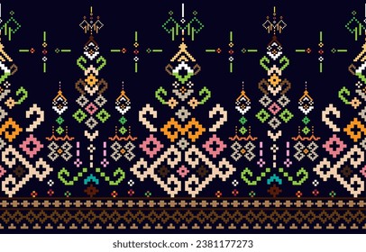 Beautiful seamless cross stitch pattern.
geometric ethnic oriental pattern traditional background.
Aztec style,abstract,vector,illustration.
design for texture,fabric,clothing,wrapping,decoration