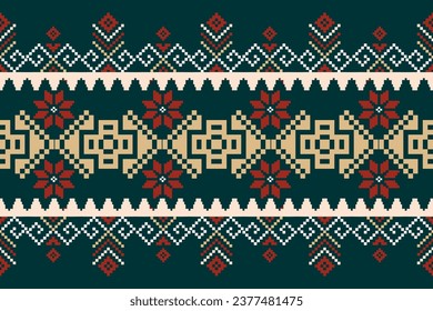 Beautiful seamless cross stitch pattern.geometric ethnic oriental pattern traditional background.Aztec style,abstract,vector,illustration.design for texture,fabric,clothing,wrapping,decoration,carpet.