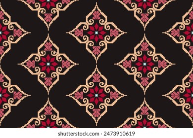 Beautiful seamless cross stitch pattern.geometric ethnic oriental pattern traditional background.Aztec style,abstract,vector,illustration.design for texture,fabric,clothing,wrapping,decoration,carpet.