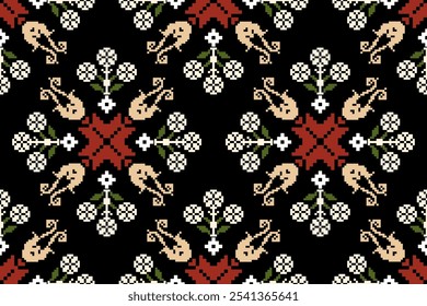 Beautiful seamless cross stitch pattern.geometric ethnic oriental pattern traditional background.Aztec style,abstract,vector,illustration.design for texture,fabric,clothing,wrapping,decoration,carpet.