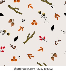 Beautiful, seamless, cute fall pattern with leaves and flowers vector