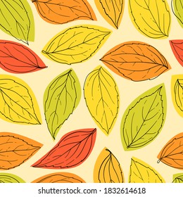 Beautiful seamless doodle pattern with autumn leaves sketch. design background greeting cards and invitations to the wedding, birthday, mother s day and other seasonal autumn, spring, summer holidays