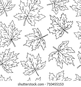 Beautiful seamless doodle pattern with black and white maple leaves sketch. design background greeting cards and invitations to the wedding, birthday, mother s day and other seasonal autumn holidays.